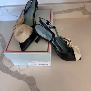 Frances Valentine Grace Sling Back Kitten Heel, W/ Ivory Oyster Bows, Sz 8, NWT